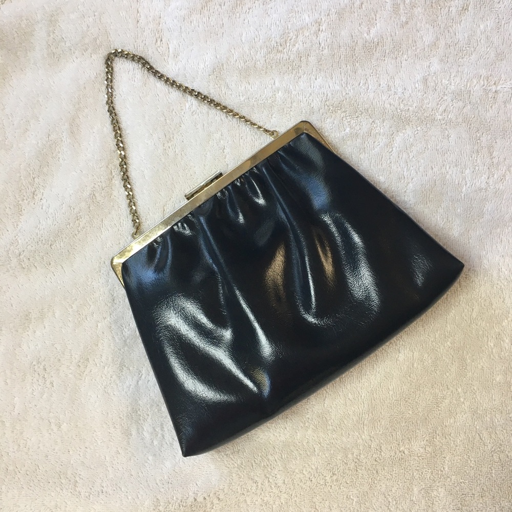 Elegant Black Mini Chain-Handle Bag with Gold Frame